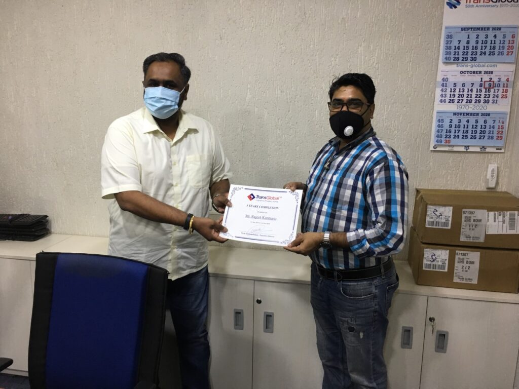 TransGlobal - India | Rajesh Kantharia – + 6 YEAR SERVICE AWARD